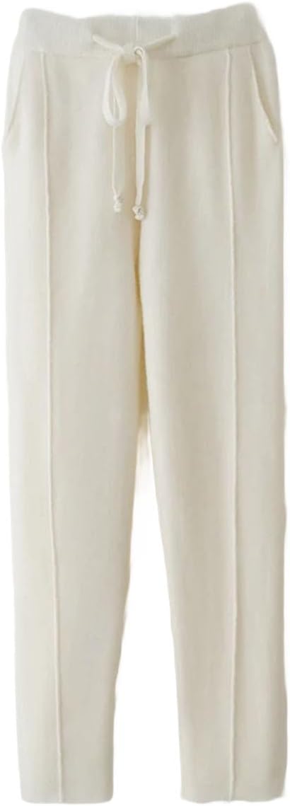 Women's 100% Merino Wool Medium Seam Pencil Pants Winter Knitted Simple Style Soft Warm Trousers