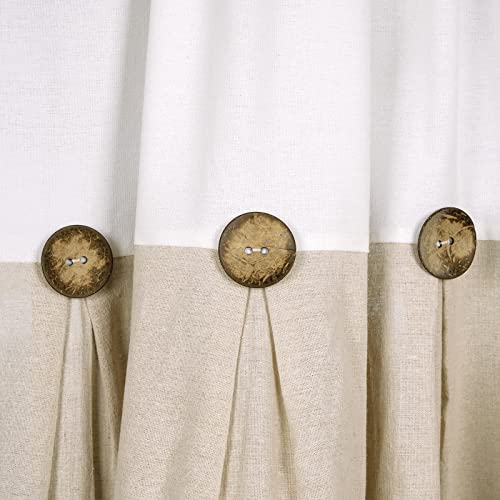 Farmhouse Boho Curtains, Rustic Country Rod Pocket Window Curtain Panels For Living Room Bedroom Decor, Cotton Blend Button Window Drapes, Set Of 2 Panels, White And Linen Color, 52 X 84 Inch Length #TOP2