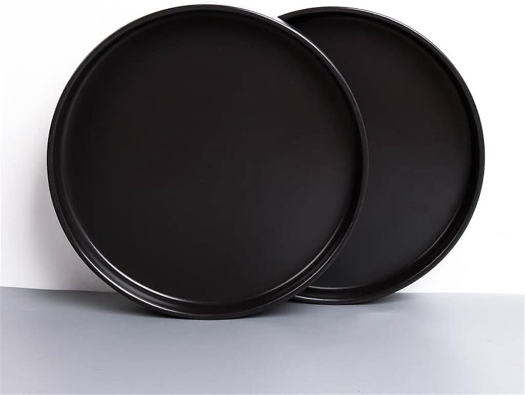 2 Pieces Ceramic Plates Pasta Pizza Pan Round Household Pendulum Breakfast Tray Cake Black Flat Plate Tableware