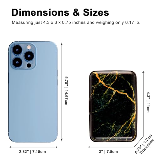 Image of Credit Card Holder Small RFID Blocking Wallet Business Metal Slim Mini Aluminum Hard Case for Women Men, Gold Marble Texture, small, Minimalist, Compact, American
