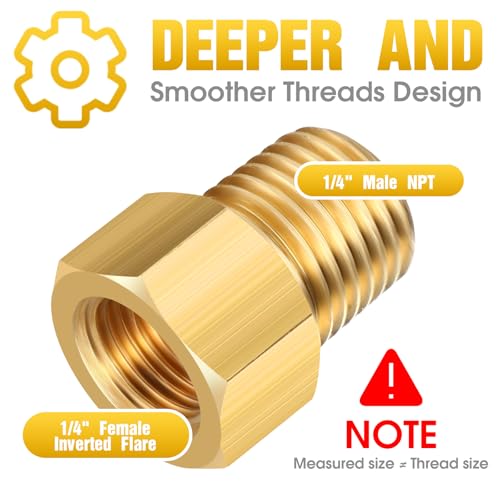 Frienda 1/4 Inch Male NPT x 1/4 Inch Female Inverted Flare Propane Fitting NPT Reducer Brass Female Pipe Adapter Brass Bushing Reducer Threaded Pipe Connector for Fuel Convert(4 Pcs) by Frienda - Image 3