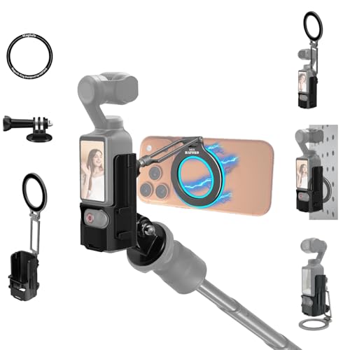 HAFOKO Osmo Pocket 3 Magnetic Phone Holder Compatible for iPhone, Magnetic Mount Expansion Adapter Frame with 360° Adjustable Light Holder Compatible for DJI OSMO Pocket 3 Accessories