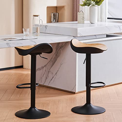 YOUNIKE Blind Box Bar Stools Set of 2 Modern Counter Height Bar Stools Metal Adjustable Swivel Barstools with Footrest-Ergonomic Streamlined Kitchen Island Stools Bar Chair(Black)