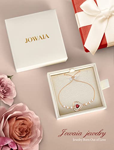 Jowaia 925 Sterling Silver Bracelet For Women January Birthstone Bracelet For Girls Forever Love Heart Created Garnet Jewelry Adjustable Link Tennis Bracelet Birthday Gift Valentine's Day Mother's Day Gifts For Mom Her Women Girlfriend #TOP4