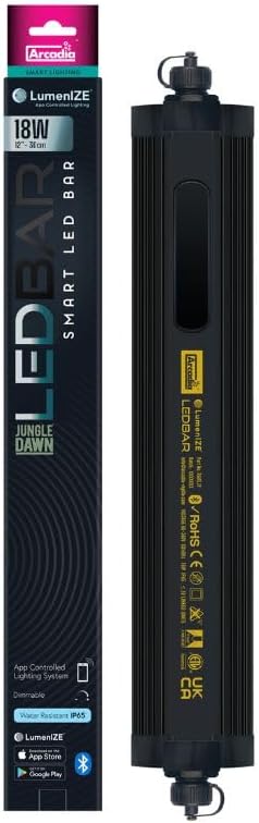 Arcadia LumenIZE Jungle Dawn LED Bar 12" Long 18 Watts High Lumen Output – Smart LED Light Bars for Indoor Reptiles Terrariums, Plants and Bioactive Setups, Long Lasting Easy to Use Natural Lighting