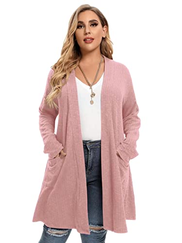 Image of LARACE Open Front Knit Plus Size Cardigan Sweaters for Women with Pockets