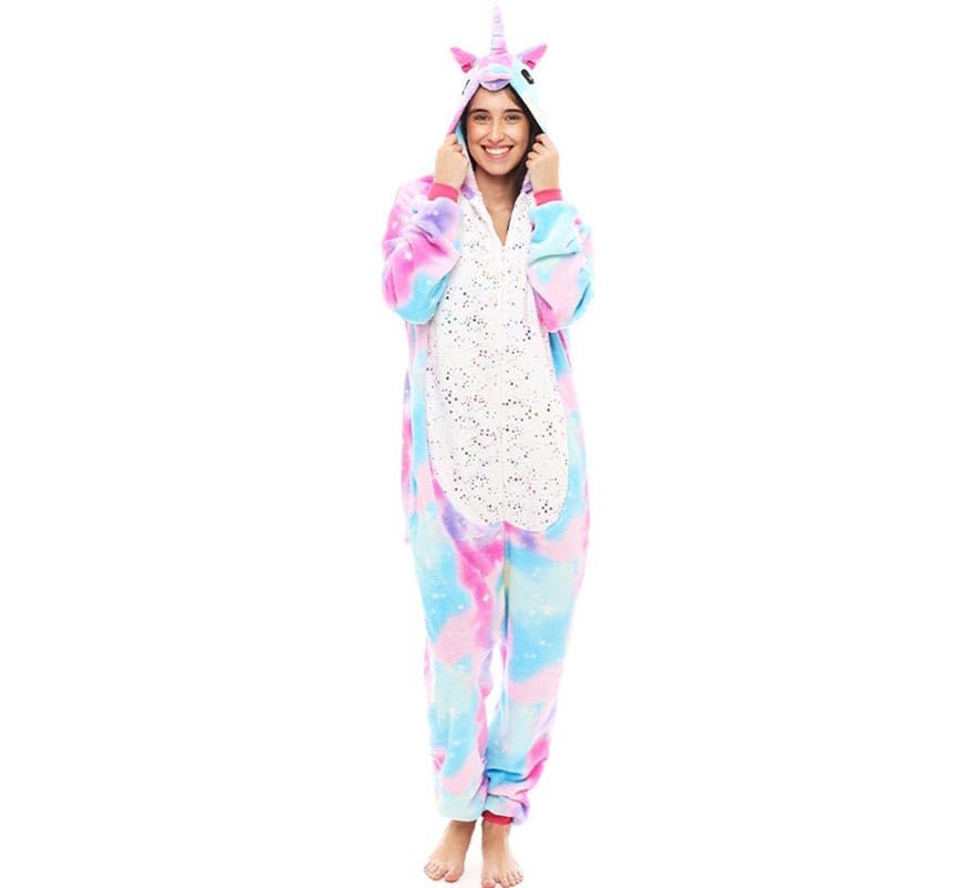 Partilandia Disfraz de Pijama Unicornio Rosa y Azul para Mujer Talla M