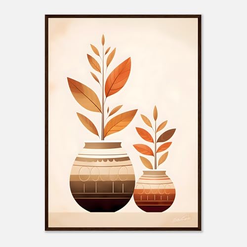 Affiche florale bohème beige 50x70 cm poster pot de fleur géométrique