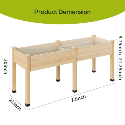 Image of Wood Raised Garden Bed, 72x24x30in Elevated Wooden Planter Box with Legs Standing Growing Bed for Backyard, Patio, Balcony with Bed Liner, 200 Pound Capacity