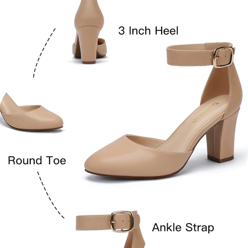 3 Inch Wide Width Chunky Heels for Women Closed Toe Heels Dress Shoes for Womens Round Women Pumps Ankle Strap Buckle Block Heel Party Wedding Comfortable2