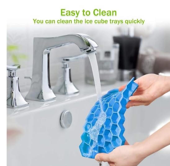 Image of Silicone Ice Cube Trays with Lids Pack of 1Easy-Release Hexagon Ice Maker for Freezer, Reusable Food-Grade Ice Molds for Cocktail Bar, Whiskey, Iced Coffee & Home Kitchen (Green) (1)