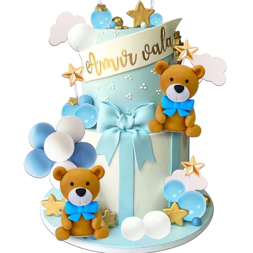 JeVenis Oso Teddy Decoración de la torta Estrellas Decoración Baby Shower Decoración de la torta Oso Teddy Fiesta de Cumpleaños Suministros Oso Teddy Decoración de Cumpleaños