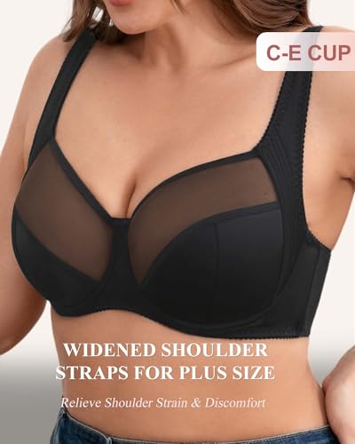 Image of Minimizer Bra for Women, Full Coverage Bras with Underwire, Plus Size Mesh Bralettes for Large Breasts