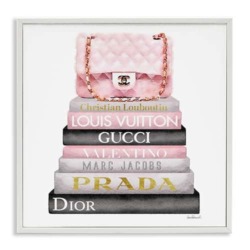 Watercolor Fashion Bookstack Glam, 12 x 12 Inch Framed Giclée Print