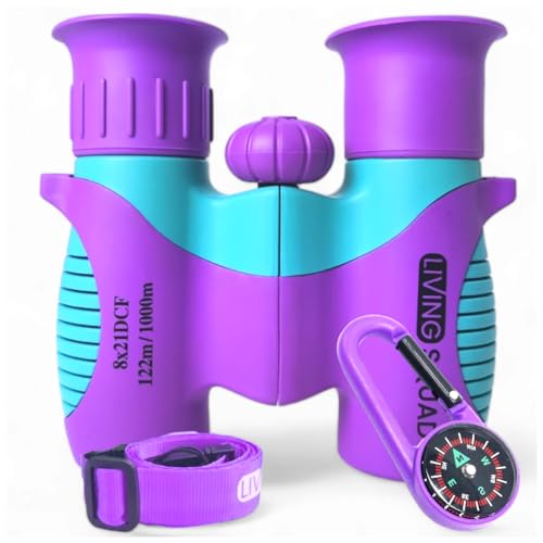 Binóculos infantis 8 x 21 roxo, brinquedo para meninas de 3 a 12, Binóculos compactos à prova de cho