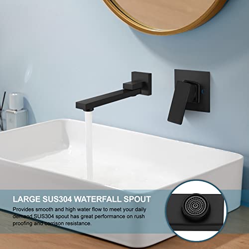 Aolemi Matte Black Wall Mount Bathtub Sink Faucet Tub Filler With Extra Long Rotating Tub Spout One Hole Single Handle Rough-In Valve Included Bathroom Basin Mixer Tap #TOP2