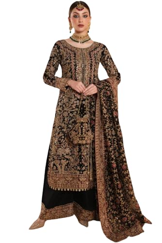 Women's Black Georgette Embroidered Palazzo Suit Set | Heavy Zari...