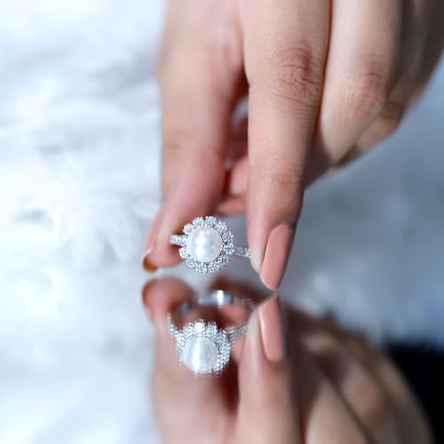 Natural Pearl Halo Ring for Women, 8 MM Freshwater Pearl, AAA Quality, June Birthstone4