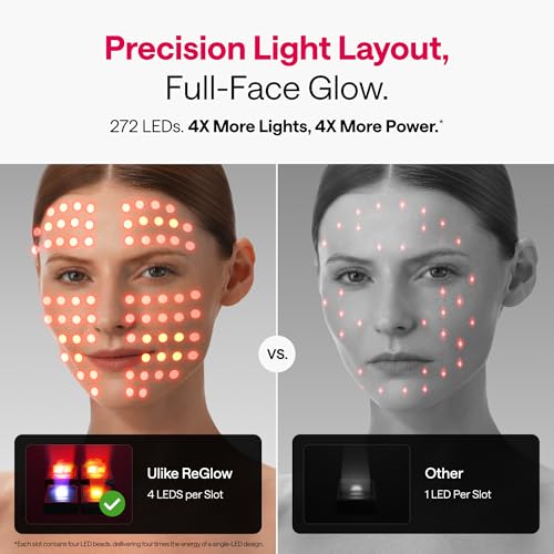Image of Ulike ReGlow LED Face Mask, Red Light Therapy for Face, Red, Blue, Yellow & Infrared Light Therapy for Acne & Anti-Ageing, Cordless, Remote Control, Eye Protection, Home Skincare Device for Women Wife