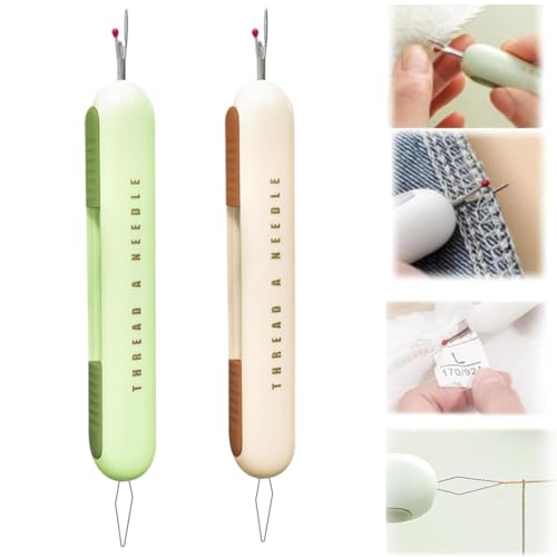BEPSYOM 2 Pièces 2 in 1 Enfile Aiguille et Découd Vite, Enfile-Aiguilles Manuel, Passe Fil Portable, Coupe Fil Rétractable, Découseur pour Artisanat Quilting (Vert, Jaune)