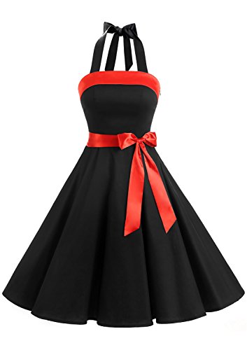 Timormode Abito Vintage Donne Vestito Cocktail 1950 Gonna retrò Estiva Rockabilly Allacciatura al Collo di Polka Dots Molti Colori Black S
