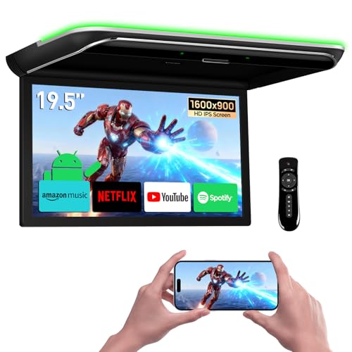 XTRONS Reproductor de techo de coche Android de 19.5 pulgadas, Octa Core 2+32 GB, pantalla IPS ancha con altavoces estéreo, monitor superior abatible, compatible con 4G/WiFi/HDMI/USB, control