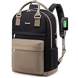 LOVEVOOK Laptop Backpack Womens, 17 Inch School Bags for Girls Travel Rucksack with USB Port Waterproof Back Pack for Work Business College School, Khaki Black
