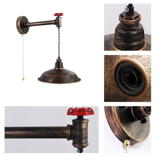 Aplique de pared industrial E27 con interruptor de cadena y metal retro negro 2