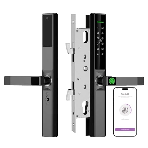 Sliding Door Smart Lock with Handle - Fingerprint, Keyless Entry, WiFi App Control, Alexa/Google Home, IP55 Waterproof, Auto-Lock for Glass/Aluminum Doors