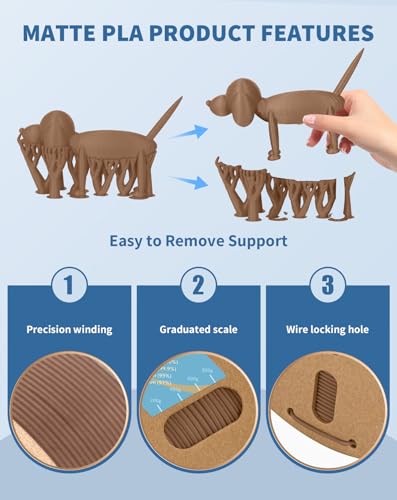 Image of DURAMIC 3D Matte PLA Filament 1.75mm Chocolate Brown, 1kg Cardboard Spool Matte Finish 3D Printer Filament PLA 1.75mm Dimensional Accuracy 99% + /- 0.03 mm, Printing with FDM 3D Printer