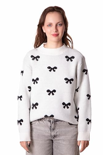 Madore Black White Bow Sweater for Womens Beige Bows Sweaters Adult Women Knit Valentines Day Sweater Christmas3