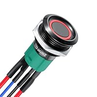 acegoo 19mm 12V Schalter Aluminium Druckschalter Rund 10A EIN/AUS SPST 12V/24V Taste vorverdrahtete Kabel für Wohnmobil Boot LKW Auto, Rotes Ringlicht (1Pcs, Schwarz)