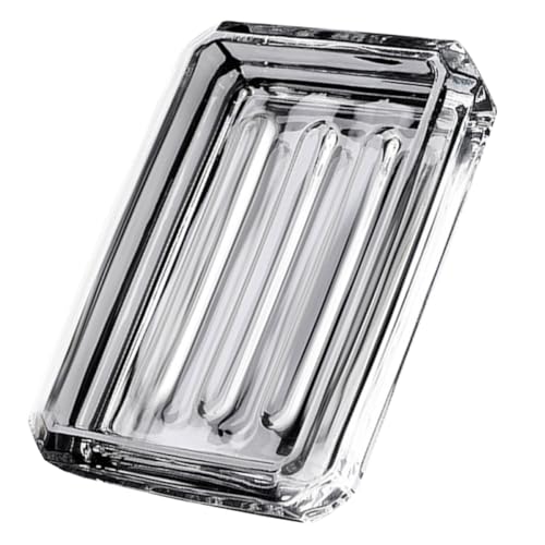 Gadpiparty Jabonera para Ducha y Hogar de Vidrio Transparente Cuadrada Ranuras Antigoteo, Soporte para Jabón Artesanal, Contenedor Decorativo para Baño y Encimera, Accesorio Práctico