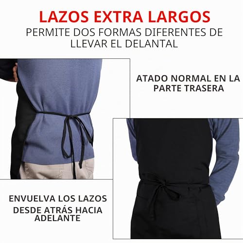 Miniatura 6 de Utopia Kitchen - Pack De 2 Delantales Ajustables Con 2 Bolsillos - Delantal Comercial Para Restaurante, Hogar Y Cocina - Correa De Cuello Ajustable - Corbatas Extra Largas
