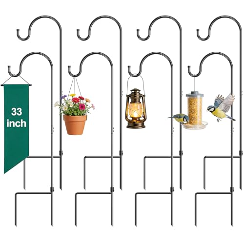 Image of GOFORWILD 33 Inch 8 Pack Shepherd Hook for Garden Decor | Made of Premium Metal for Plant Hanger, Lantern Hook, Solar Light Hanging and Wedding Decor