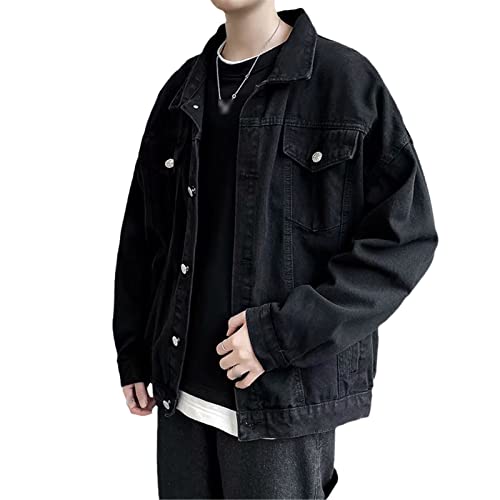 Veste bomber en jean pour homme blouson denim noir grande taille XXL avec col à revers Kelsiop