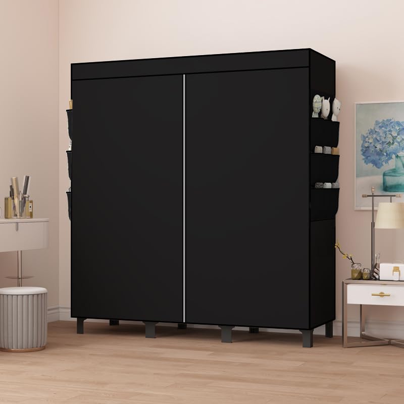 Image of Portable closet, bedroom armoire, clothes storage box, simple hanging clothes wardrobe, suitable for bedrooms, dormitories and rented houses. 51 inch W*17.7 inch D*67.7 inch H (Black)