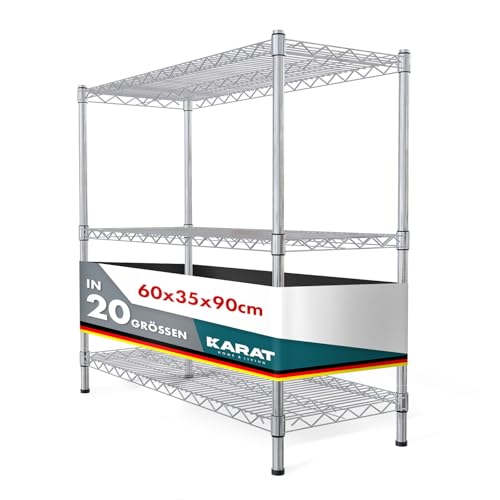 KARAT Scaffale in metallo, con 5 ripiani, ripiani regolabili in altezza e piedini di livellamento (Everest cromato, 60 x 35 x 90 cm)