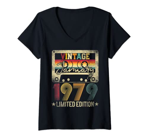 Womens Limited Edition 1979 January 44th Birthday Gift 44 Years Old V-Neck T-Shirt