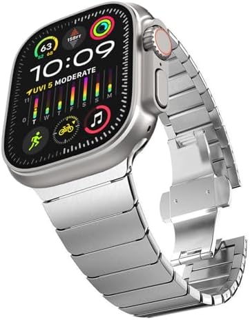 KADES Compatible for Apple Watch Straps Ultra/Ultra 2 49mm 45mm 44mm 42mm SE Series 9 8 7 6 5 4 3 2 1 Solid Stainless Steel Link Bracelet Replacement Band for iWatch Band 49mm 45mm 44mm 42mm,Titanium