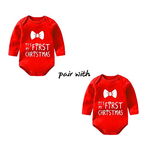 YSCULBUTOL Baby Twins Bodysuits Its My First Christams Cute Boy Clothes Girl Outfit with Hat Set3