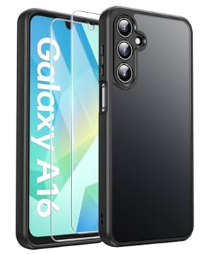 FLLAO Opaca Cover Compatibile con Samsung Galaxy A16 5G/4G con 2 Vetro Temperato, [Della Fotocamera Protezione] Anticaduta Antiurto Anti-Graffio Hard PC Glassata Traslucida Custodia Nero