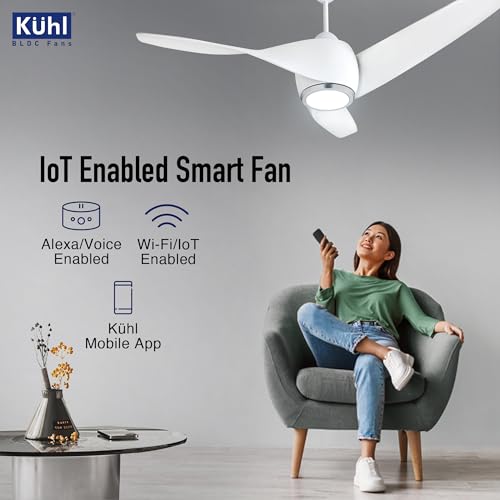 Image of KUHL Twist L3 1320 mm 65% Power Saving BLDC Ceiling Fan | BEE 5 Star Rated & ISI Marked | High Air Flow|5Year Warranty on Motor By Brand | Free Installation | IoT - Operate via Mobile & Alexa | White