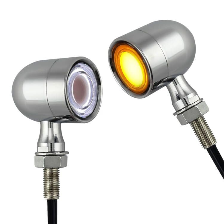 Image of Vintage Motorcycle Turn Signals LED Front Lights 2 PCS, 40 LEDs Motorbike Switchback White Amber Light for Running Turn Blinkers Universal Fit Chopper Bobber Mine Bikes - Chrome