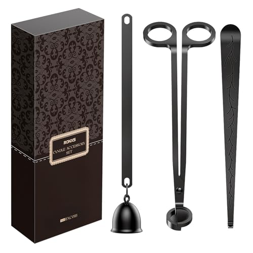 RONXS 3 in 1 Candle Accessory Set, Candle Wick Trimmer Candle Cutter, Candle Snuffer, Candle Wick Dipper with Gift Package for Candle Lover (Black)