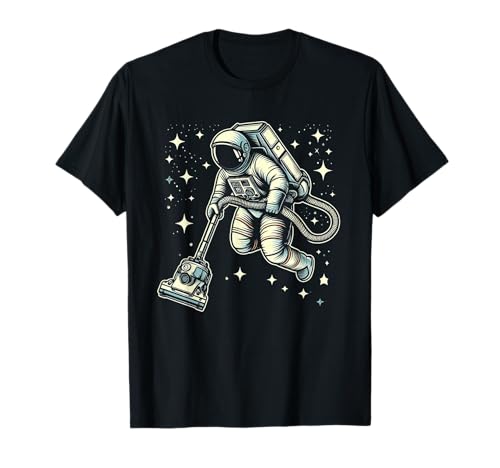 Astronauta limpiando la galaxia con el vacío Humor espacial divertido Camiseta