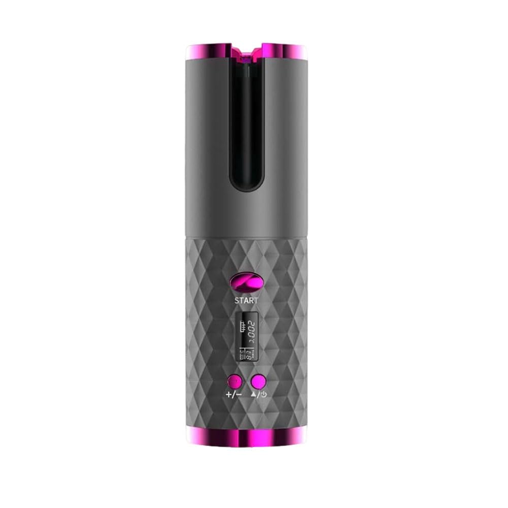 Unbound - Rizador de pelo inalámbrico de cerámica giratorio automático, recargable por USB, pantalla LED, temperatura
