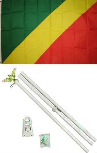 3x5 Democratic Republic Of The Congo Flag White Pole Kit Set - Party Decorations Supplies For Parades - Prime Outside, Garden, Men Cave Decor Flag