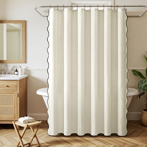 MIULEE 84" Long White Scalloped Linen Shower Curtain 72W x 84L by MIULEE - Used condition - Image 2