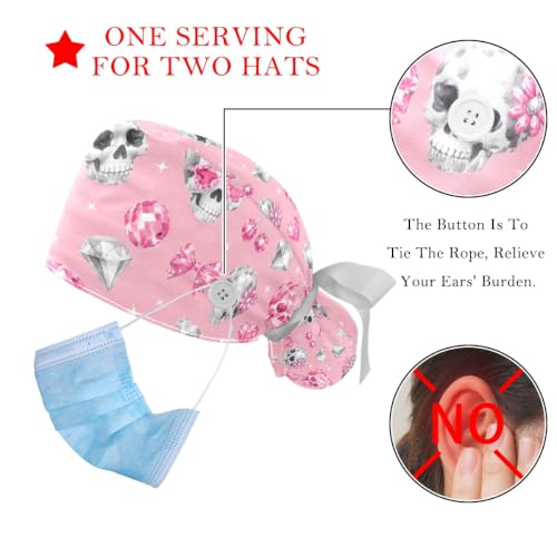 Image of 2 PCS Bouffant Cap with Button Ponytail Pouch Working Cap Sweatband Adjustable Surgical Cap Black and White Cow